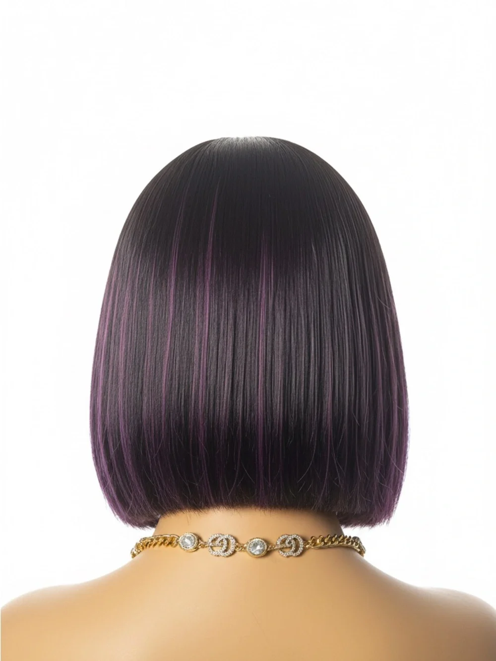 Short Bob Wig with Purple Highlights - Women's Hair